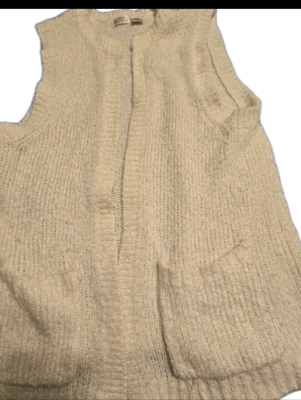 Vintage Classic Fashions Cream Knit Sweater Vest Womens Pockets 44